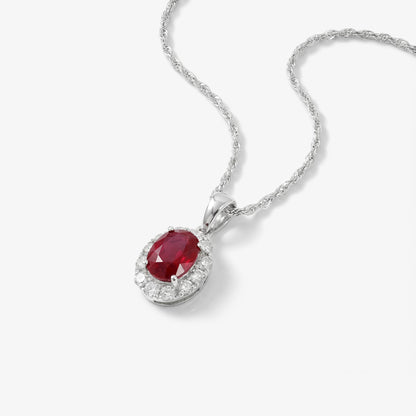 1.04ct Natural Ruby and Diamond Halo Pendant in 18K White Gold - JewelryAndStore