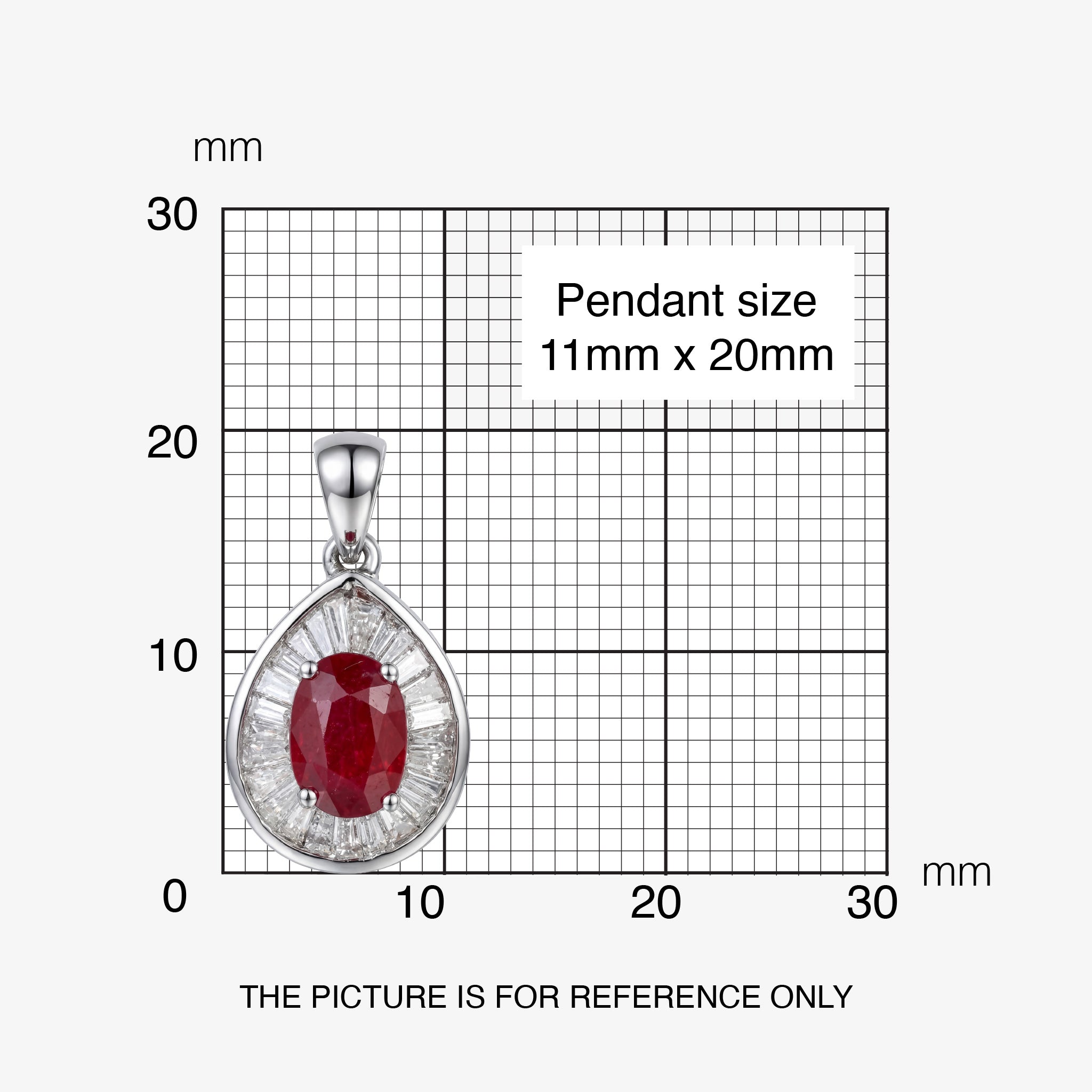 1.01ct Natural Ruby and Baguette Diamond Halo Pendant in 18K White Gold - JewelryAndStore