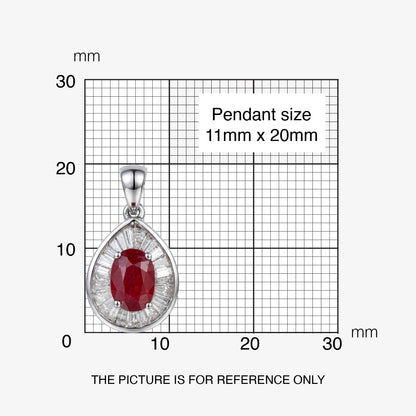 1.01ct Natural Ruby and Baguette Diamond Halo Pendant in 18K White Gold - JewelryAndStore