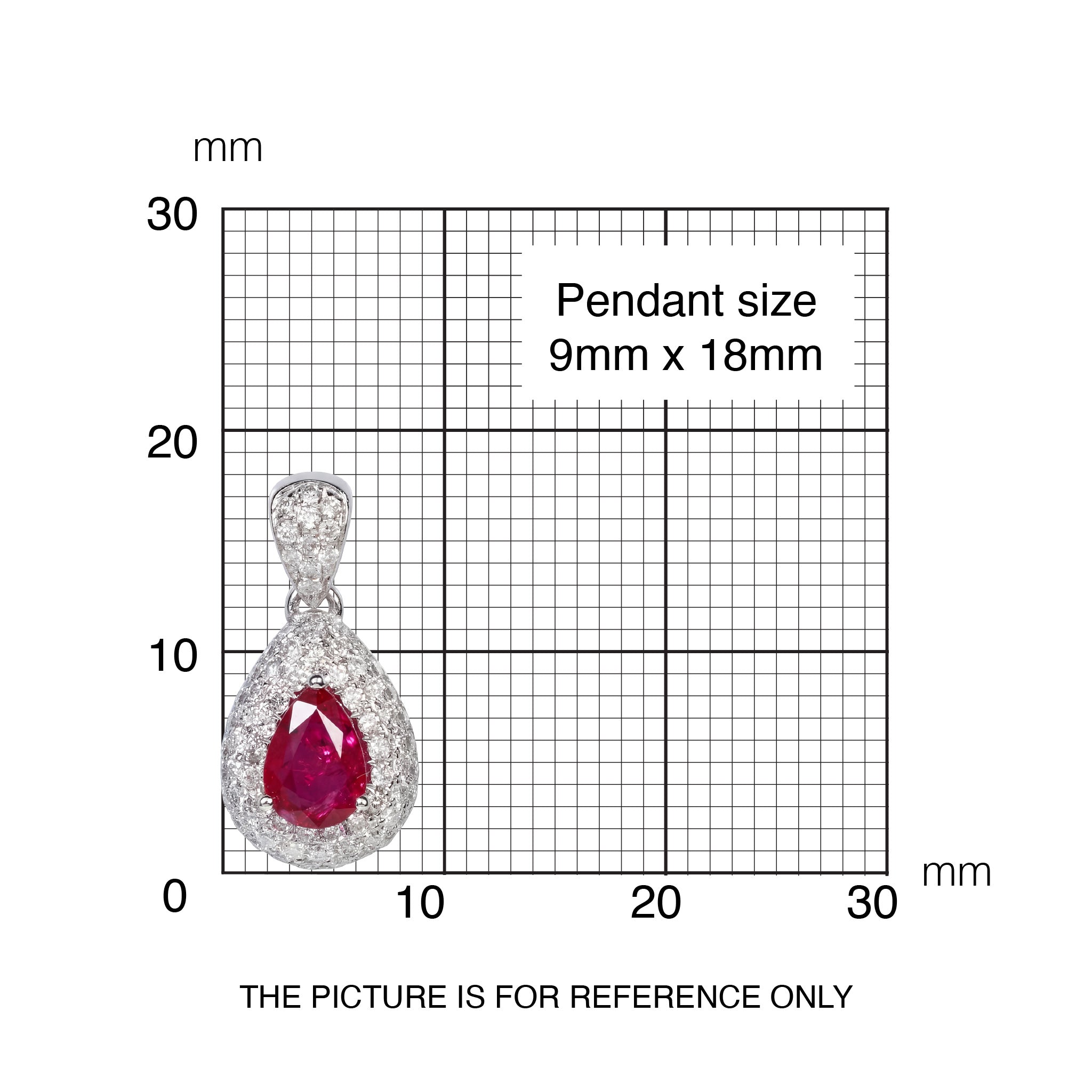 18K White Gold Pear - Shaped Diamond Pendant with 0.95ct Natural Ruby - JewelryAndStore