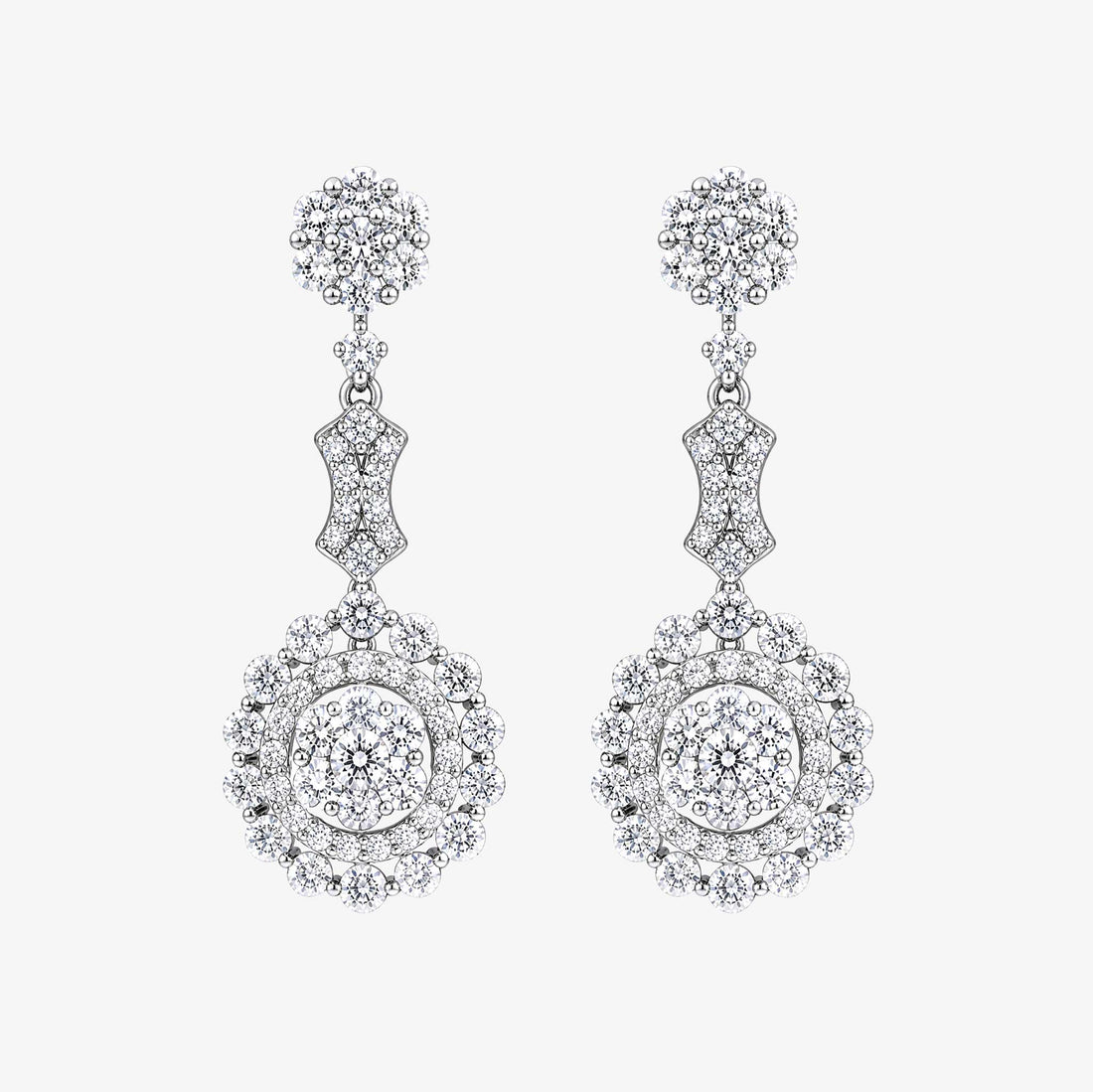 3.14ctw Natural Diamond Floral Cluster Cascading Drop Earrings in 18K White Gold - JewelryAndStore