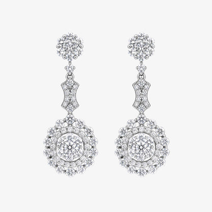 3.14ctw Natural Diamond Floral Cluster Cascading Drop Earrings in 18K White Gold - JewelryandStore