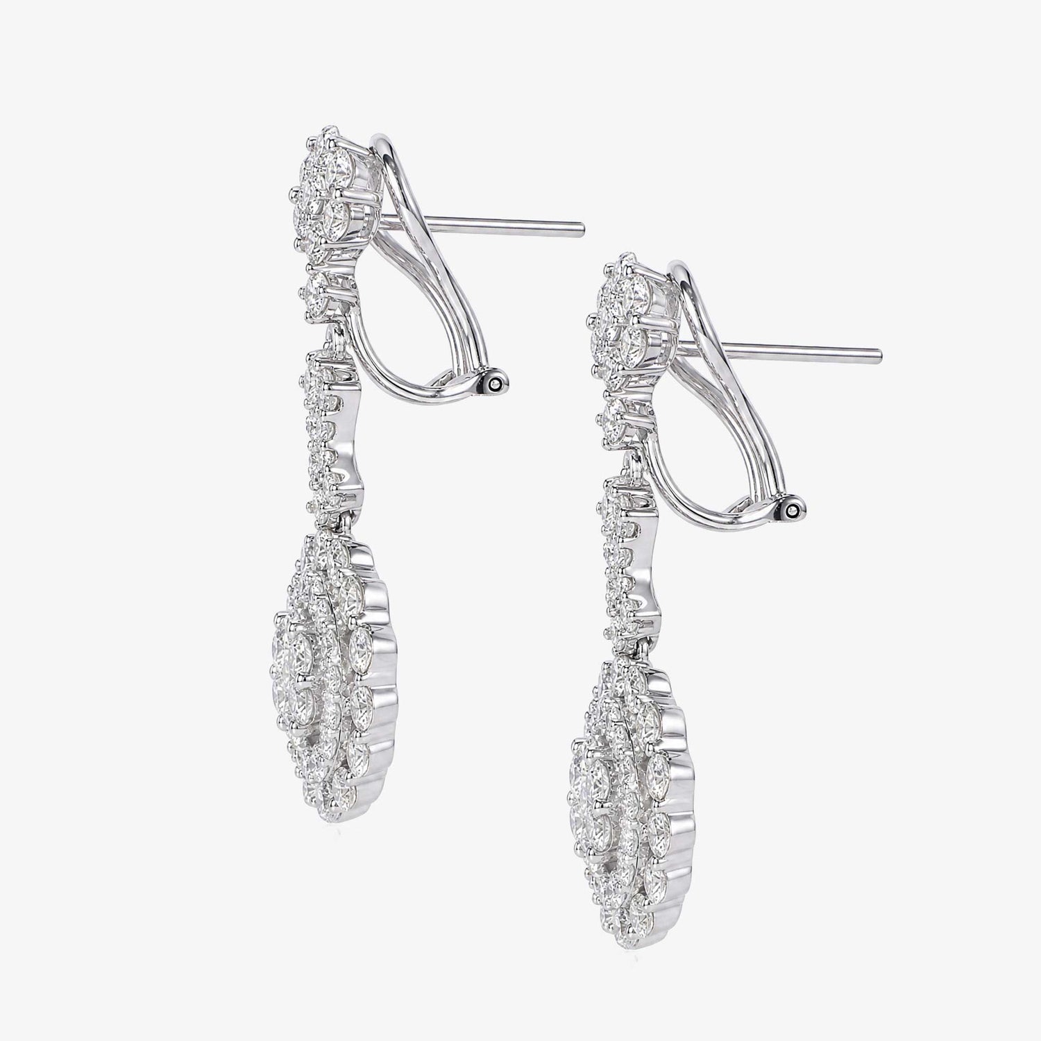 3.14ctw Natural Diamond Floral Cluster Cascading Drop Earrings in 18K White Gold - JewelryandStore