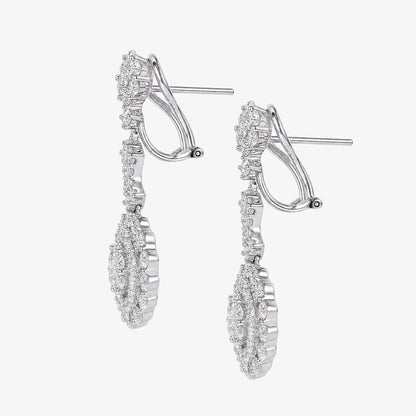 3.14ctw Natural Diamond Floral Cluster Cascading Drop Earrings in 18K White Gold - JewelryandStore