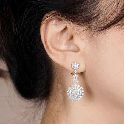 3.14ctw Natural Diamond Floral Cluster Cascading Drop Earrings in 18K White Gold