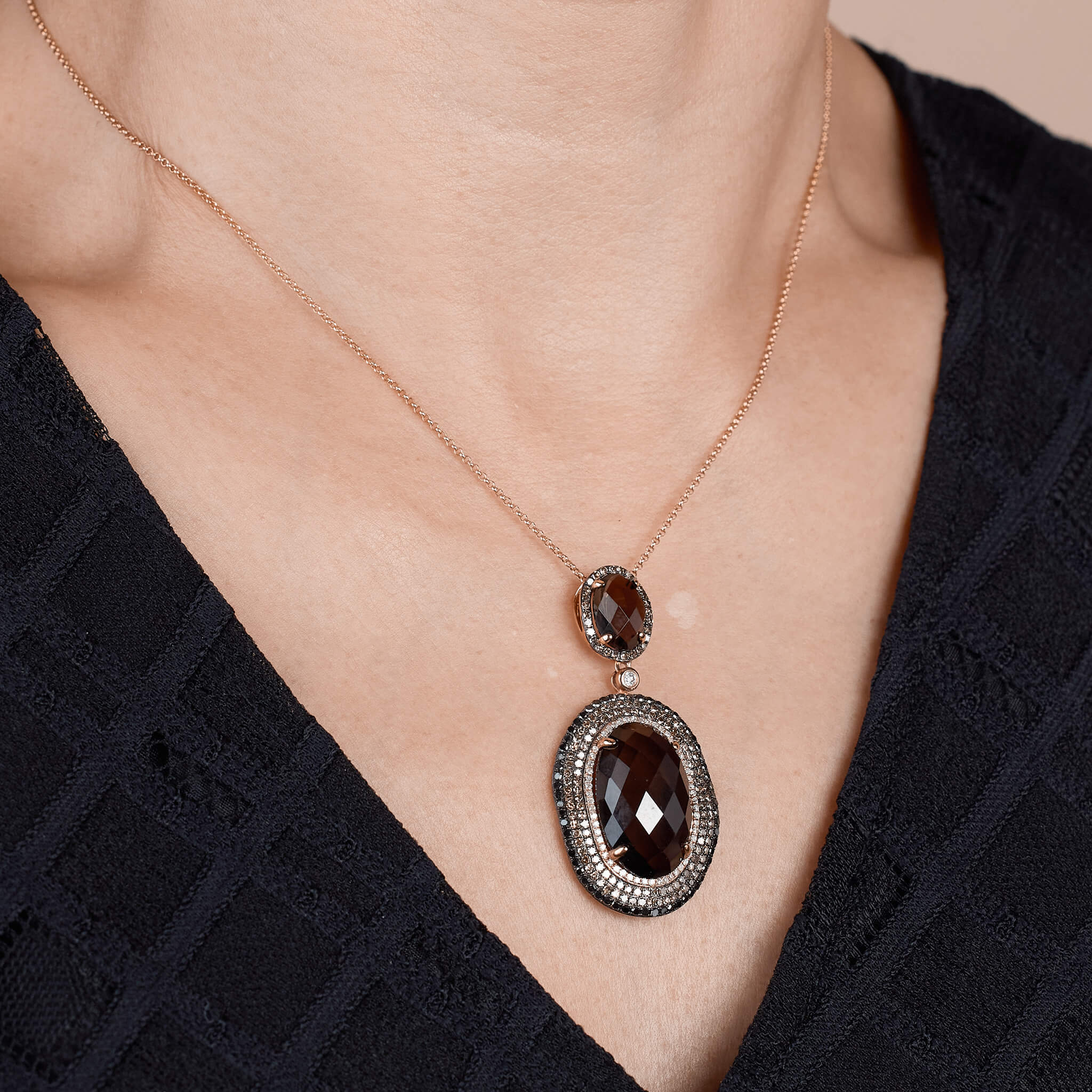 18K Gold Diamond and Smoky Quartz Pendant - Jewelry And Store