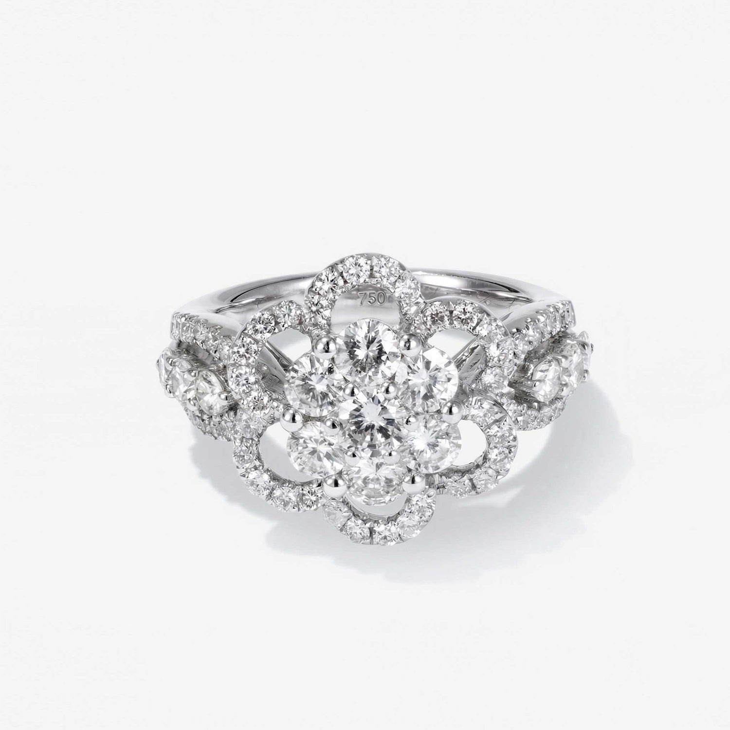1.85ct Natural Diamond Flower Cluster Ring 18K Gold - JewelryandStore