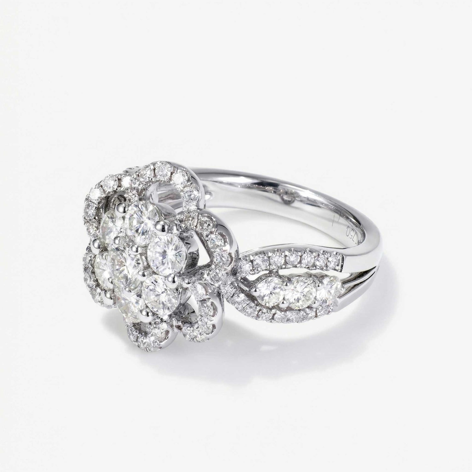 1.85ct Natural Diamond Flower Cluster Ring 18K Gold - JewelryandStore