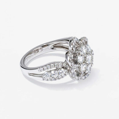 1.85ct Natural Diamond Flower Cluster Ring 18K Gold - JewelryandStore