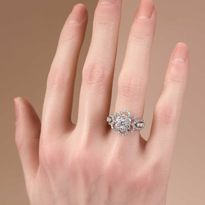 1.85ct Natural Diamond Flower Cluster Ring 18K Gold - JewelryandStore