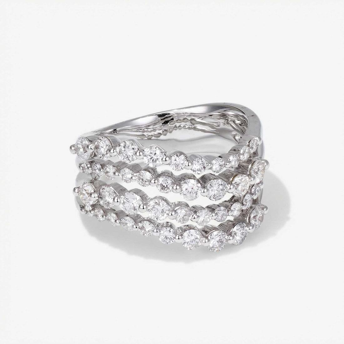 1.69ct Natural Diamond Wavy Multi-Row Ring 18K Gold - JewelryandStore