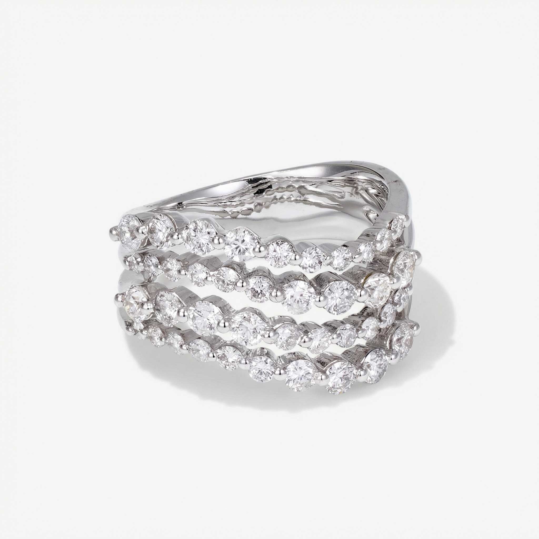 1.69ct Natural Diamond Wavy Multi-Row Ring 18K Gold - JewelryandStore