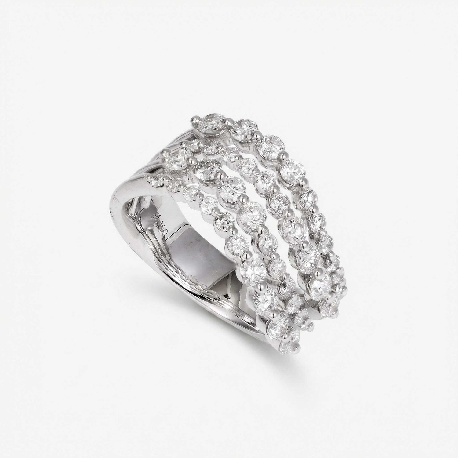 1.69ct Natural Diamond Wavy Multi-Row Ring 18K Gold - JewelryandStore