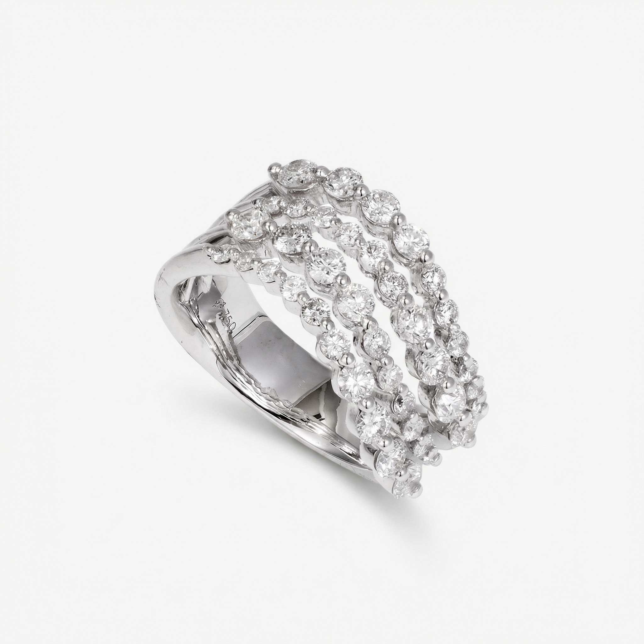 1.69ct Natural Diamond Wavy Multi-Row Ring 18K Gold - JewelryandStore