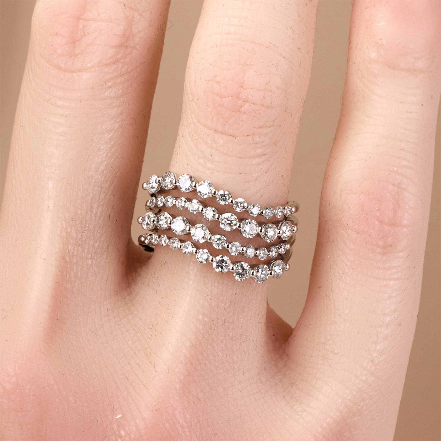 1.69ct Natural Diamond Wavy Multi-Row Ring 18K Gold - JewelryandStore