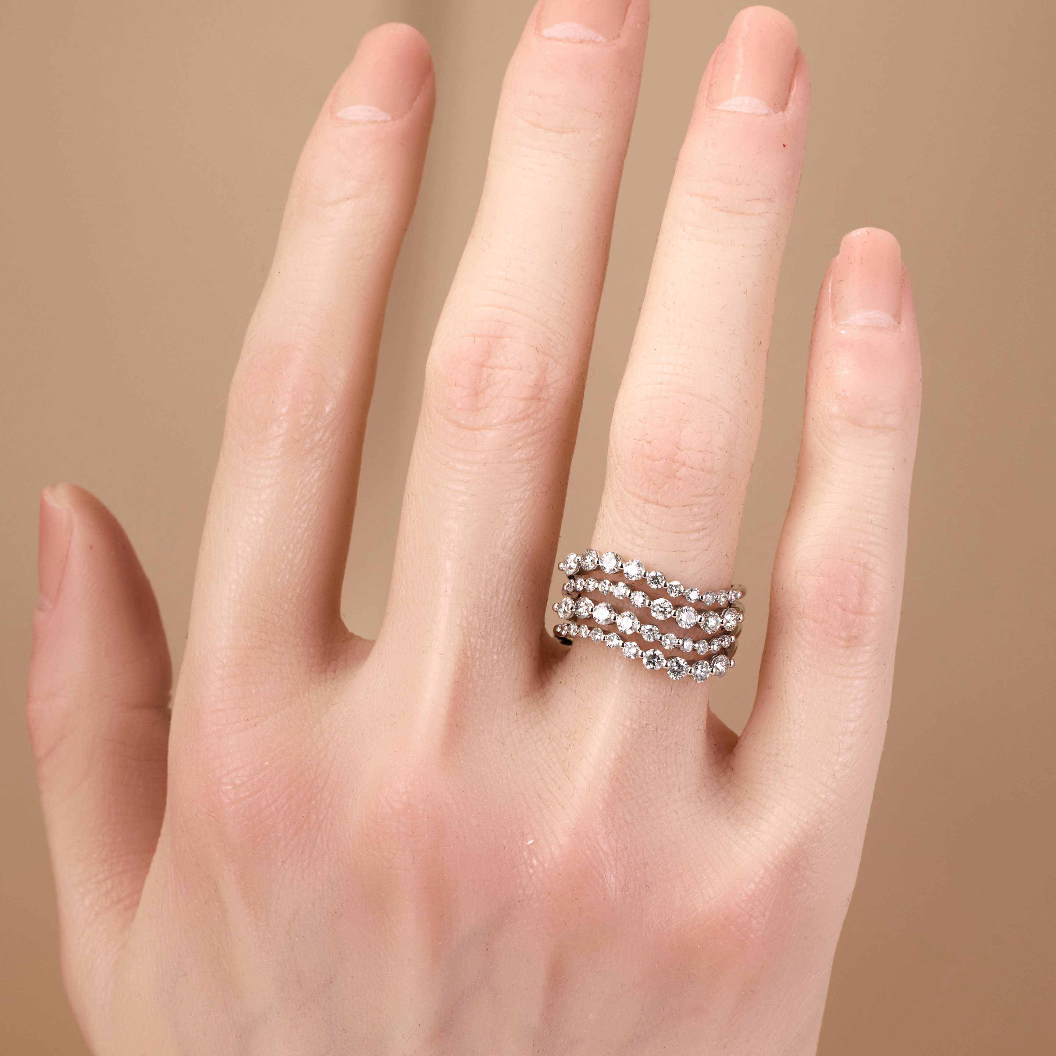1.69ct Natural Diamond Wavy Multi-Row Ring 18K Gold - JewelryandStore