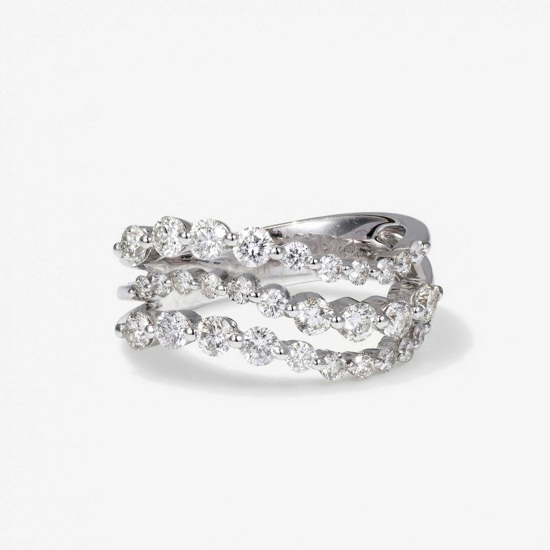 1.34ct Natural Diamond Three-Row Wavy Ring 18K Gold - JewelryandStore