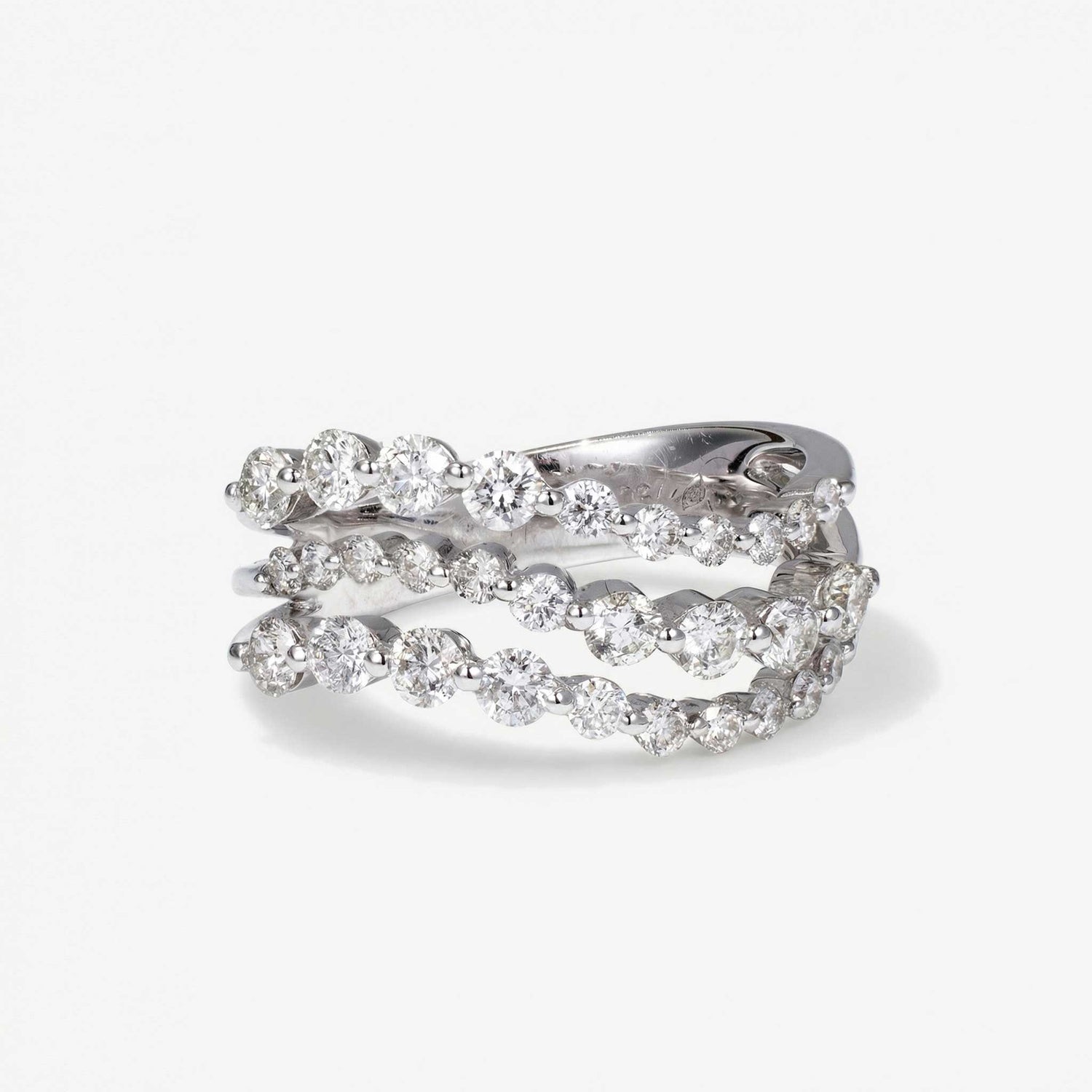 1.34ct Natural Diamond Three-Row Wavy Ring 18K Gold - JewelryandStore