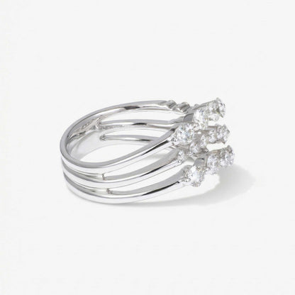1.34ct Natural Diamond Three-Row Wavy Ring 18K Gold - JewelryandStore