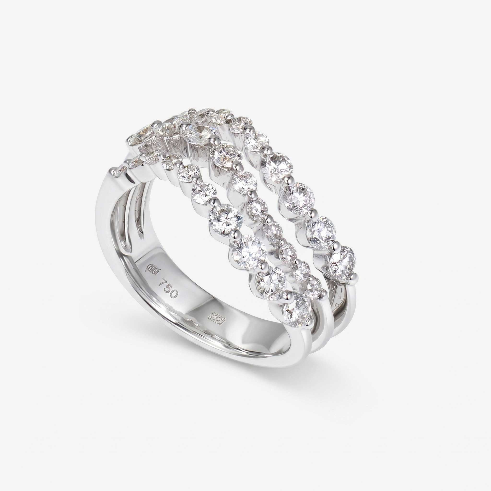 1.34ct Natural Diamond Three-Row Wavy Ring 18K Gold - JewelryandStore