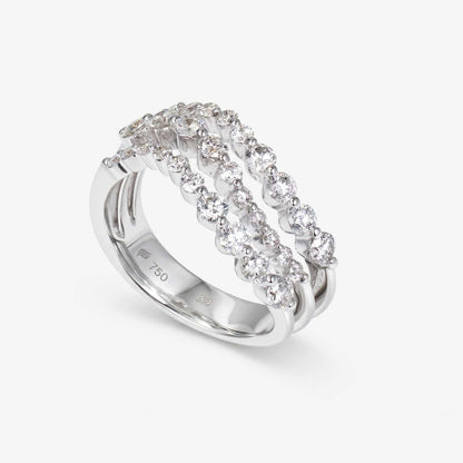 1.34ct Natural Diamond Three-Row Wavy Ring 18K Gold - JewelryandStore