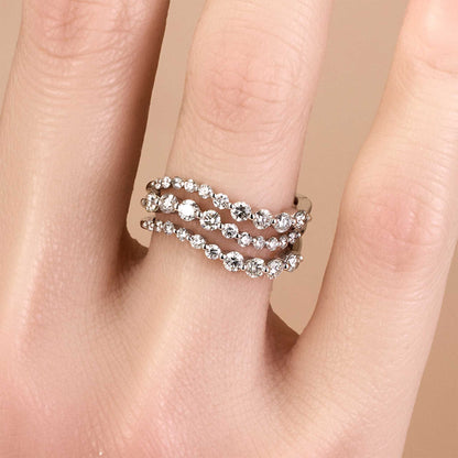 1.69ct Natural Diamond Wavy Multi-Row Ring 18K Gold - JewelryandStore