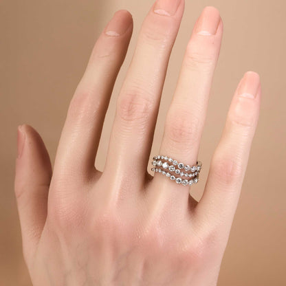 1.34ct Natural Diamond Three-Row Wavy Ring 18K Gold - JewelryandStore