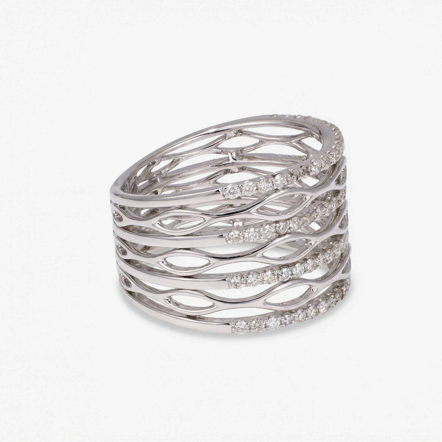 0.61ct Natural Diamond Wide Wavy Accent Ring 18K Gold - JewelryandStore