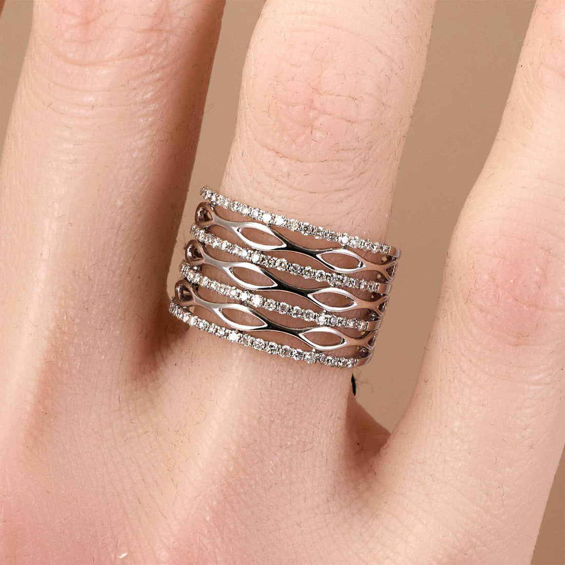 0.61ct Natural Diamond Wide Wavy Accent Ring 18K Gold - JewelryandStore