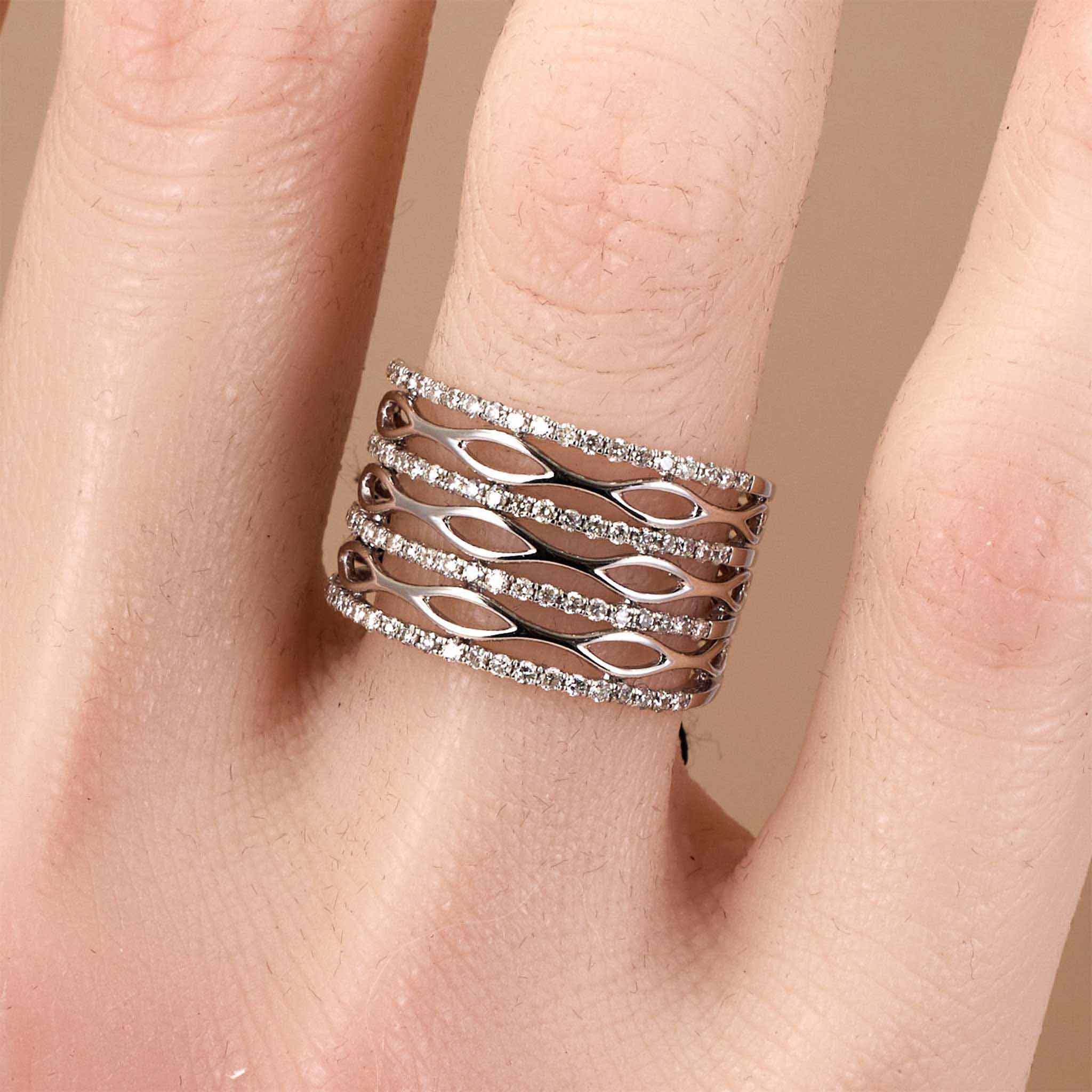 0.61ct Natural Diamond Wide Wavy Accent Ring 18K Gold - JewelryandStore