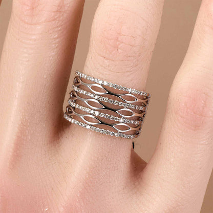 0.61ct Natural Diamond Wide Wavy Accent Ring 18K Gold - JewelryandStore
