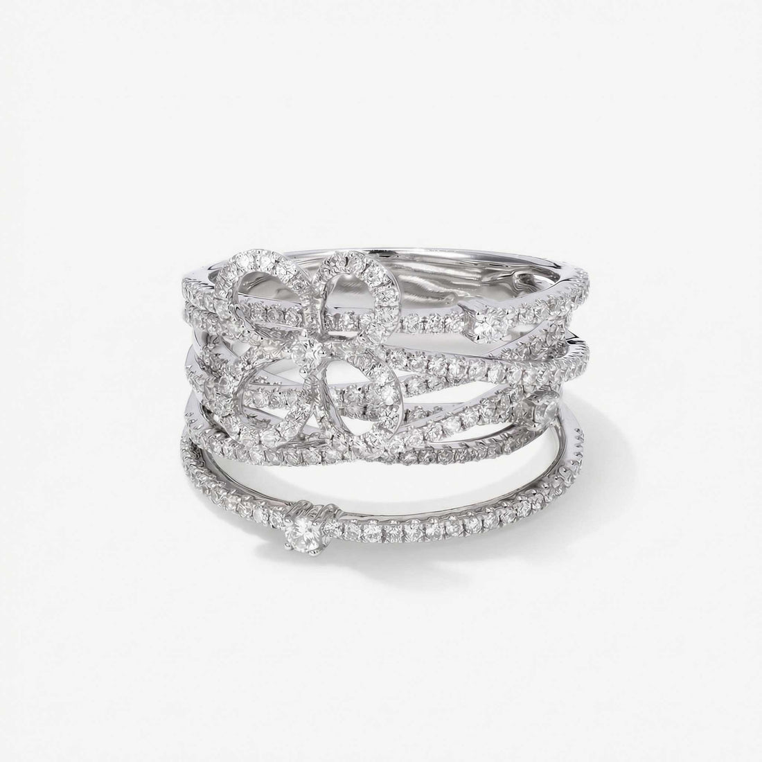 1.16ct Natural Diamond Wide Openwork Bow Ring 18K Gold - JewelryandStore