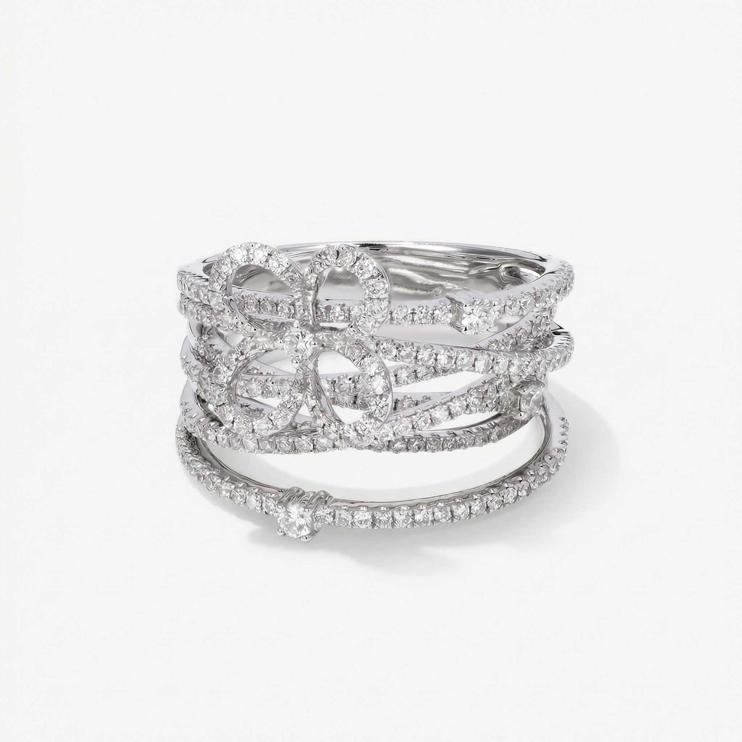 1.16ct Natural Diamond Wide Openwork Bow Ring 18K Gold - JewelryandStore