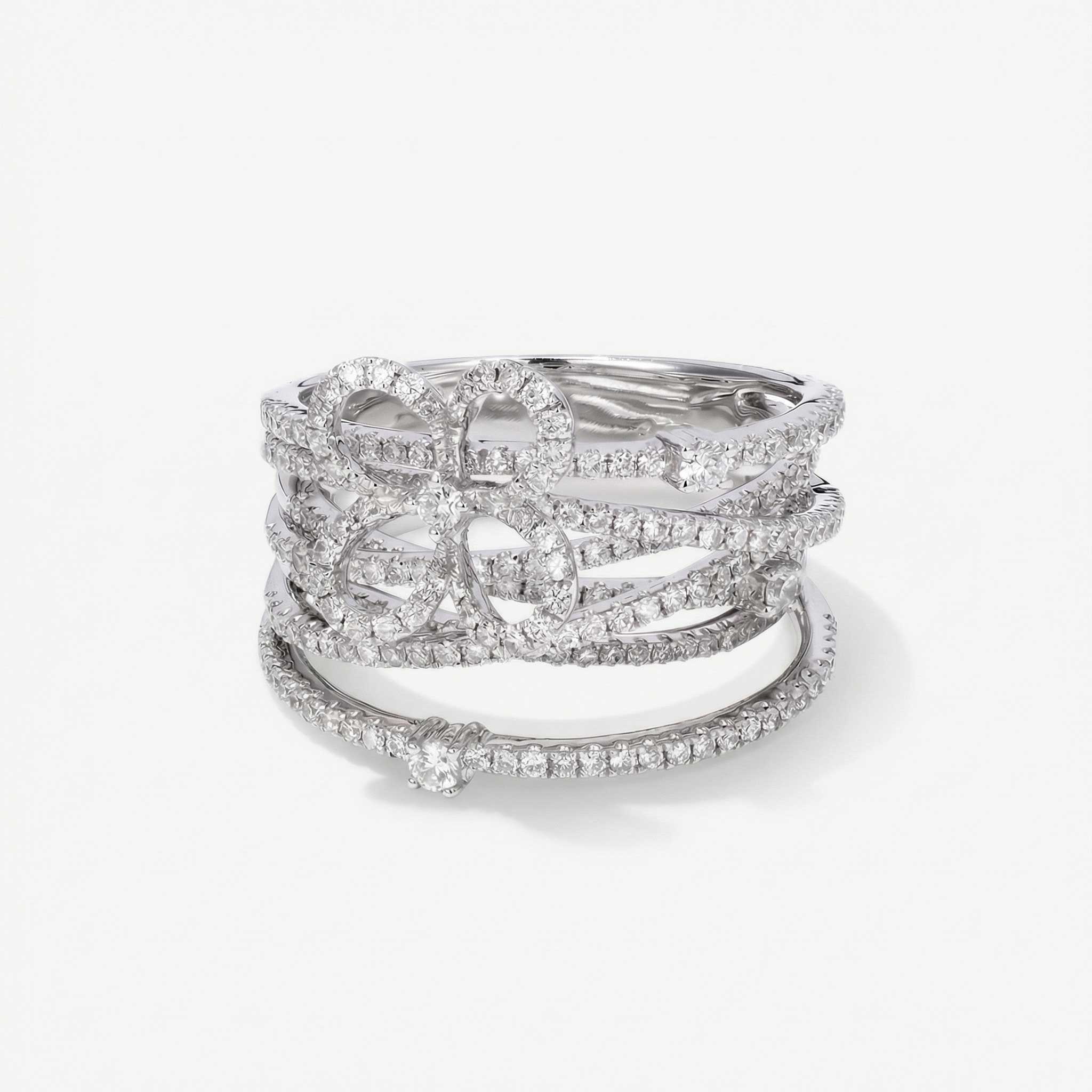 1.16ct Natural Diamond Wide Openwork Bow Ring 18K Gold - JewelryandStore