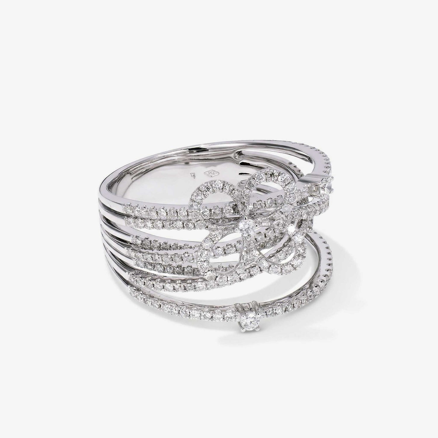 1.16ct Natural Diamond Wide Openwork Bow Ring 18K Gold - JewelryandStore