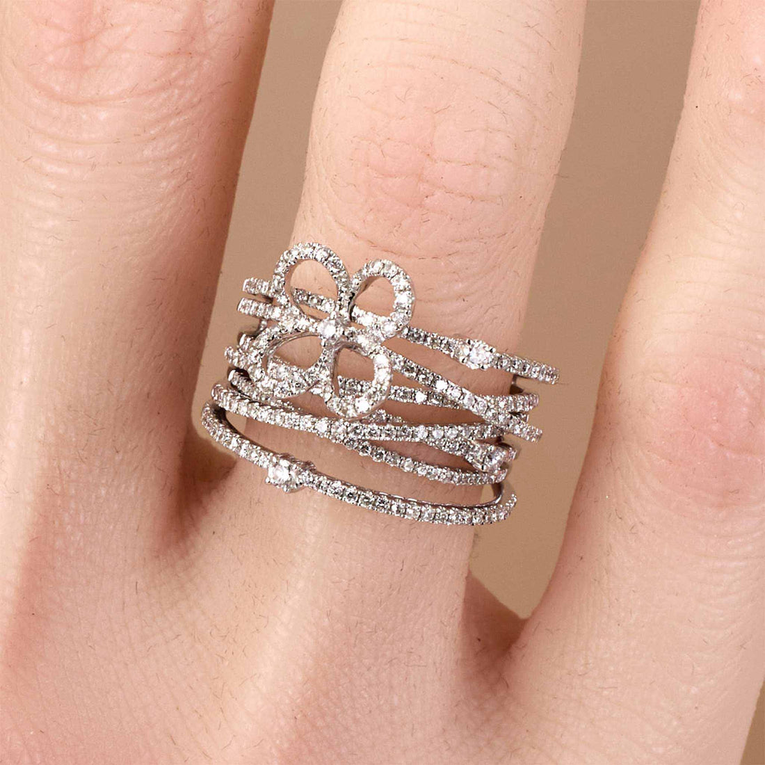 1.16ct Natural Diamond Wide Openwork Bow Ring 18K Gold - JewelryandStore