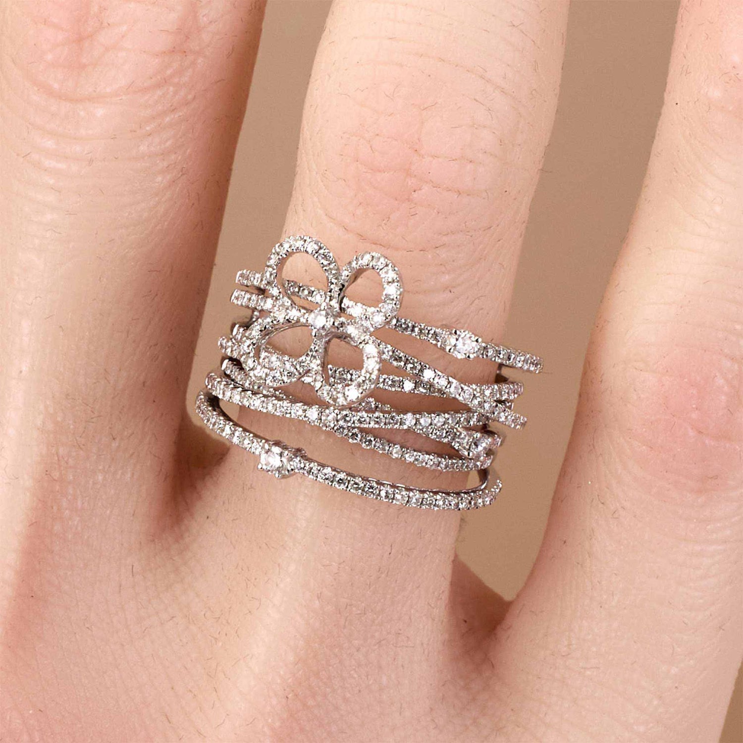 1.16ct Natural Diamond Wide Openwork Bow Ring 18K Gold - JewelryandStore