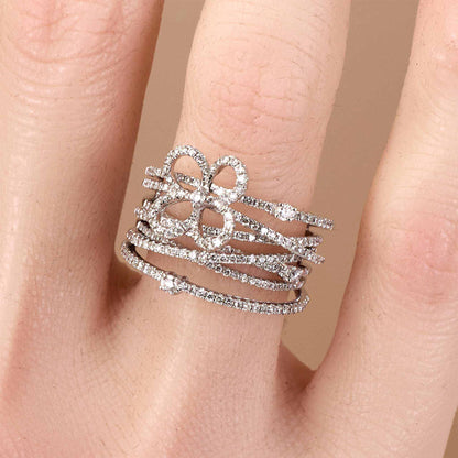 1.16ct Natural Diamond Wide Openwork Bow Ring 18K Gold - JewelryandStore