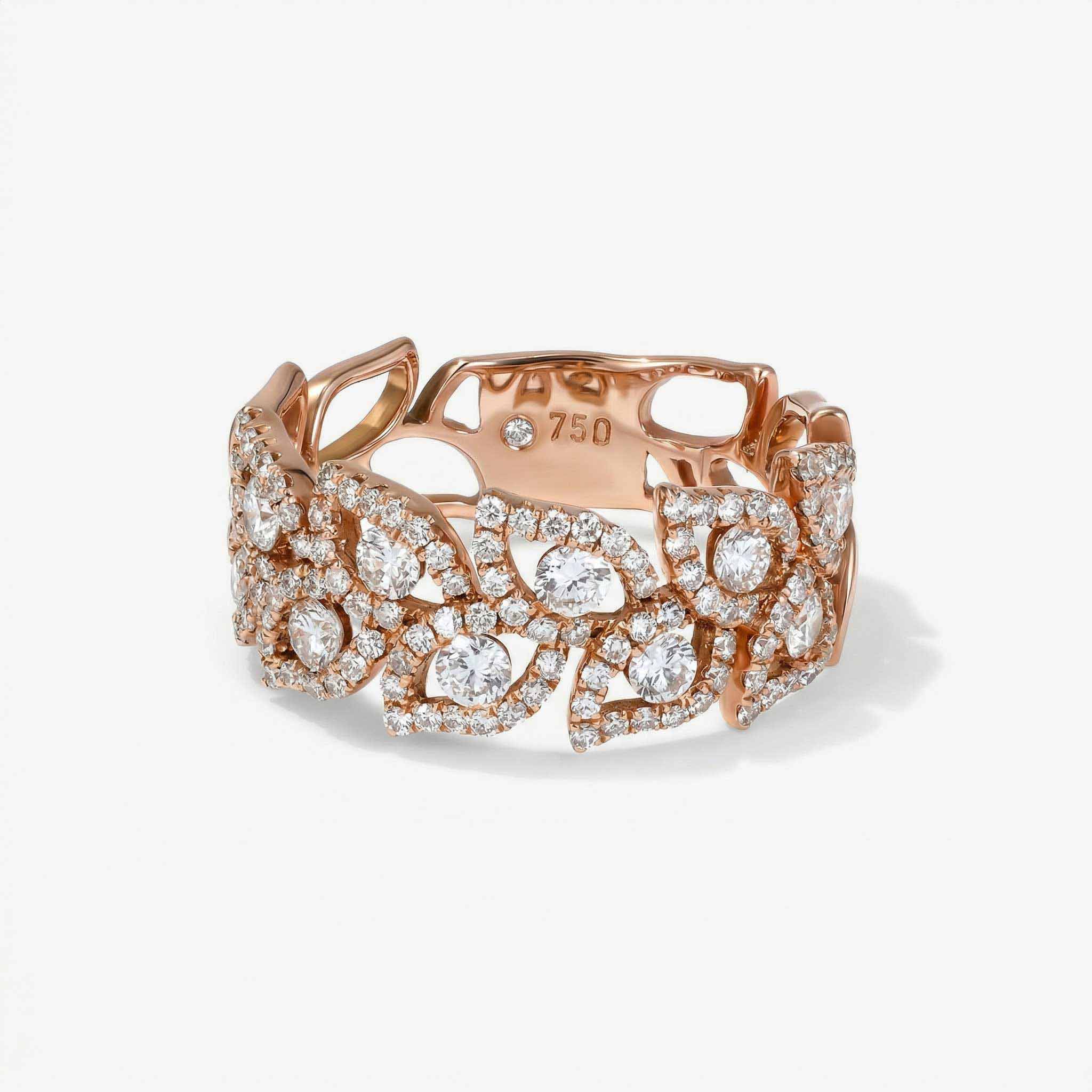 1.16ct Natural Diamond Openwork Leaf Pattern Ring 14K Gold - JewelryandStore