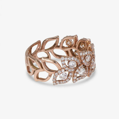 1.16ct Natural Diamond Openwork Leaf Pattern Ring 14K Gold - JewelryandStore
