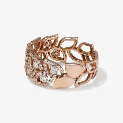 1.16ct Natural Diamond Openwork Leaf Pattern Ring 14K Gold - JewelryandStore