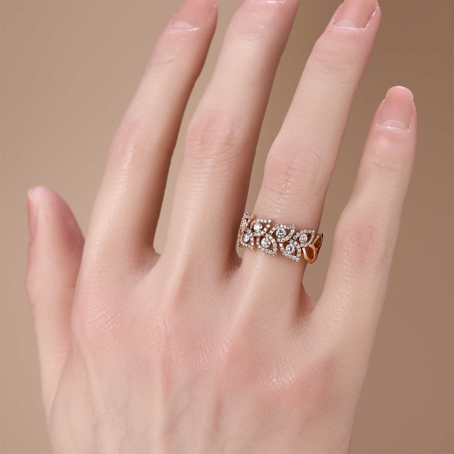 1.16ct Natural Diamond Openwork Leaf Pattern Ring 14K Gold - JewelryandStore