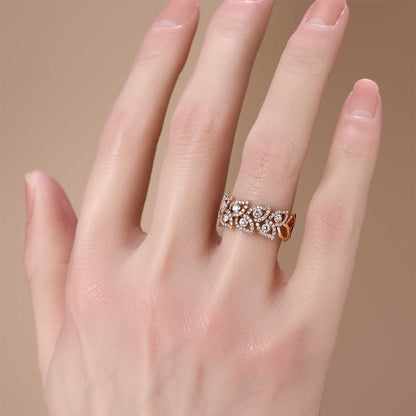 1.16ct Natural Diamond Openwork Leaf Pattern Ring 14K Gold - JewelryandStore