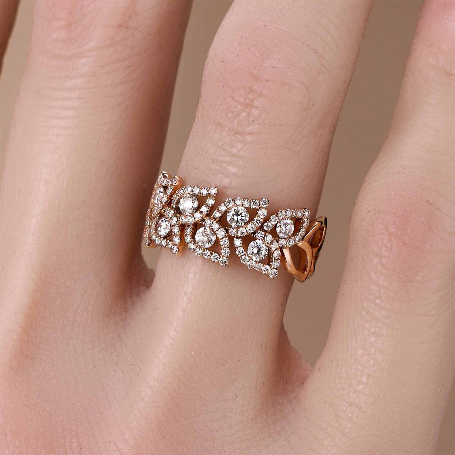 1.16ct Natural Diamond Openwork Leaf Pattern Ring 14K Gold - JewelryandStore