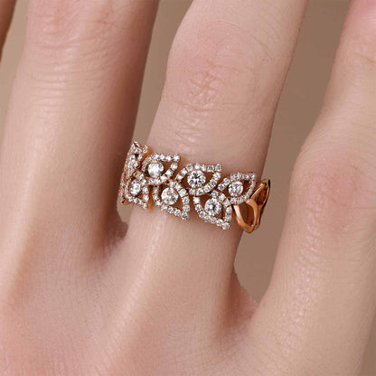 1.16ct Natural Diamond Openwork Leaf Pattern Ring 14K Gold - JewelryandStore
