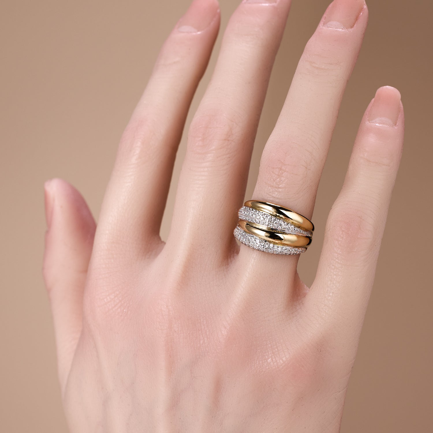 0.87ct.tw. Layered Natural Diamond Ring in 14K Gold - JewelryAndStore