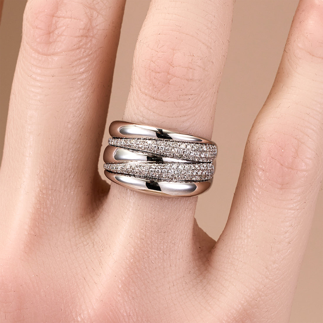 14K White Gold Multi - Band Diamond Ring - JewelryAndStore