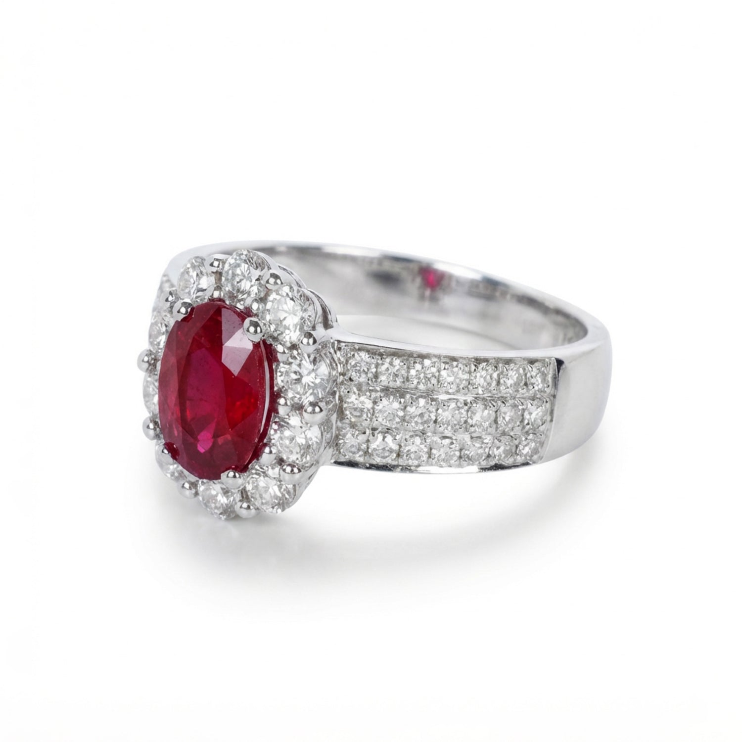 1.00ct Natural Ruby and Multi - Row Diamond Band Ring in 18K White Gold - JewelryAndStore