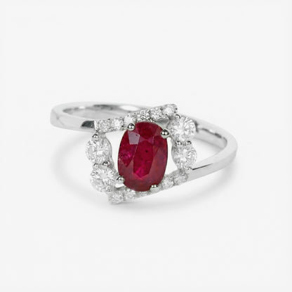 1.00ct Natural Ruby and Diamond Geometric Bypass Ring in 18K White Gold - JewelryAndStore