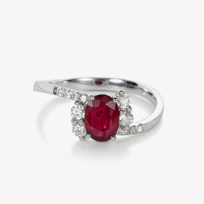 0.78ct Natural Ruby and Diamond Bypass Swirl Ring in 18K White Gold - JewelryAndStore